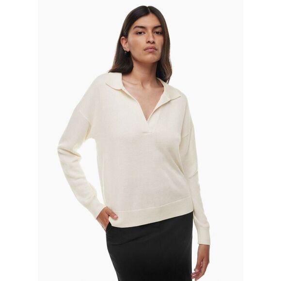 Wilfred Clara Sweater Relaxed merino wool polo sweater Ivory 2XS - Picture 1 of 14